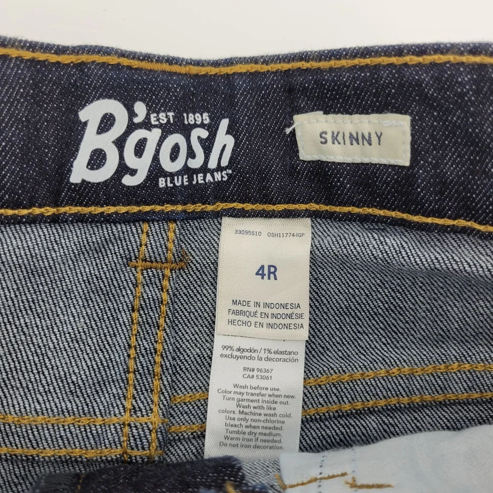 Oshkosh B'gosh Jeans Size 4R Skinny Adjustable Waistband Denim Dark Wash NEW